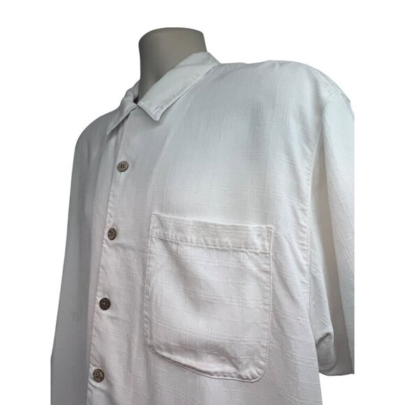 Tommy Bahama Mens Vintage White Embroidered Button Up Camp Shirt Large Pocket - Picture 5 of 11